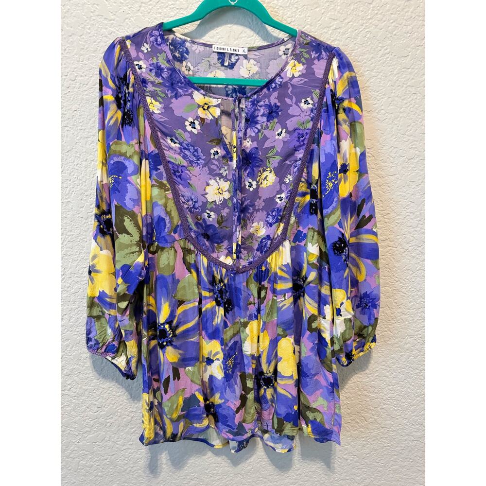 Figueroa & Flower Vibrant Floral Blouse in Purple and Yellow
